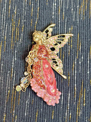 Vintage Kirk’s Folly Pink Enamel Fairy Angel Brooch with AB Rhinestones/Beads