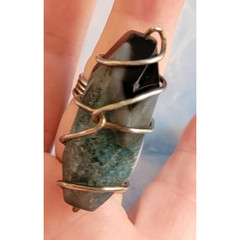 Unusual Large Stone Artisan Ring, Turquoise Black, Size 6, Statement r-1