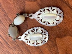 Vintage Carved Mother of Pearl Dangle Chandelier Clip-On Earrings Estate Jewelry
