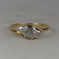 14Kt Gold Two Tone Finish Lab Created Diamond Art Deco 925 Sterling Silver Ring