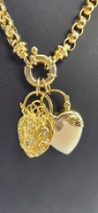 Vintage Joan Rivers Gold Tone Belcher Chain Heart Charm Necklace 32 in