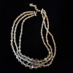 Vintage Triple Strand Cut Glass Crystal Necklace Adjustable Length ca 1950s