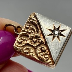 Antique 14K Diamond Locket Two Tone Old Cut Diamond Square Locket