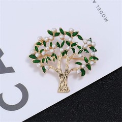 Lucky Pearl Tree Brooches for Women Men Girls Gold Tone Fashion Vintage Green…