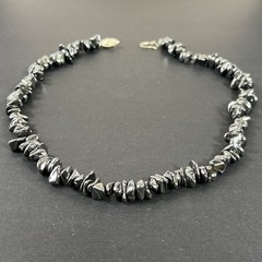 Tumbled Hematite Beaded Necklace Vintage Natural Chip 17″