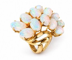 Modernist 14K Gold Opal Cluster Ring 12 Natural Opals Size 7.75 Vintage Fire!