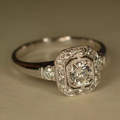 14K White Gold FN Art Deco Style Round Cut Lab Created Diamond Engagement Ring