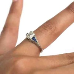 Art Deco Style Lab Created Diamond & Sapphire 14K White Gold FN Engagement Ring