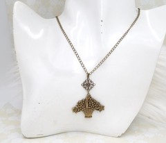 Flower Basket Necklace Antique Brass Handmade Floral Pendant Victorian Style