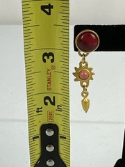 Vintage Brushed Gold-tone Stud Dangle Earrings Red Pink Stones