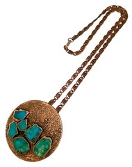 VINTAGE BELL TRADING POST Solid Copper TURQUOISE Pendant Fancy Link Necklace