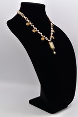 Vintage Charm Necklace Romantic Pendant Floral Pearl Beaded Antiqued 1990s BinBM