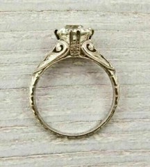 Art Deco Style Round Lab Created Diamond Wedding 14K White Gold FN Filigree Ring