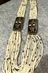 Vintage Necklace Multi Strand cream Seed Bead brass Round Beads 26″ long