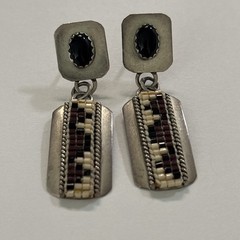 Vintage B Sterling Silver Multicolor Stone Stud Earrings 5.5g. -Length-1.5”