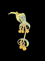 Vintage Made in Austria Green Leaf Flower Pin Rhinestones Gold Crystal Brooch 3”