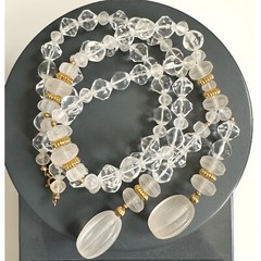 Vintage Clear & Frosted Lucite Acrylic Large Chunky Beaded Lariat Necklace