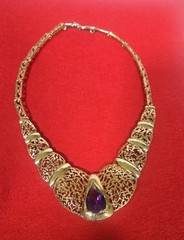 Vintage Large Teardrop Resin Acrylic Amethyst Collar Statement Necklace 18″