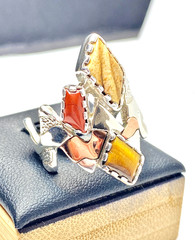 Vintage Sterling & Copper Carolyn Pollack Zig Zag Multi-Gemstone Ring Size 8.25