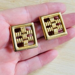 Monet Earrings VTG Clip Signed Dangle Gold Plated Rare McM Retro Square chunky