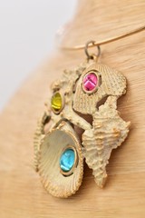 Vintage Cabochon Seashell Pendant Necklace Gold Choker Starfish Seahorse BinG
