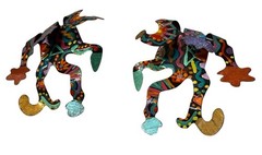 Vintage 80s Post Modern Whimsical Dancing Jester Earrings Sculptural Enamel 3D