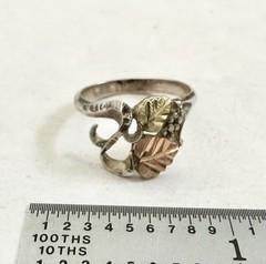 Vintage Sterling Silver Black Hills Gold Leaf Ring Sz 6.25