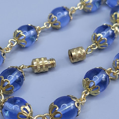 Blue Glass Necklace 21” Glass Czech Old Beads Art Deco Style Women`s Jewelry