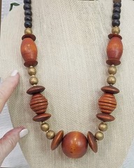 Vintage Circa 1970s Tribal Boho Ethnic Large Chunky Wood Geo Bead Necklace