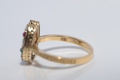 New Made 18k Gold Natural Diamond And Ruby Sapphire Emerald Horse Shoe Ring