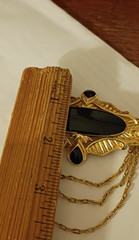 Rare Trifari Large Bar Pin Brooch Victorian Style Goth Black Enamel Gold chains