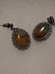 Vintage Sterling Silver Picture Jasper Dangle Post Earrings