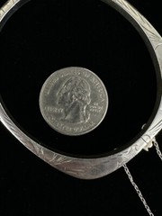 Vintage Sterling Silver Diamond Cut Square Shape Hinged Bangle Bracelet 7”
