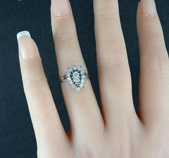 Vintage Ring Solid 14K White Gold Diamonds Engagement Starburst Jewelry Size 5