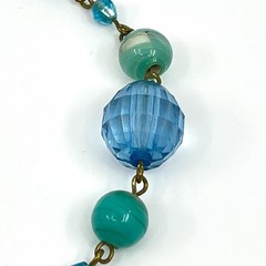 Vintage Y2K Blue & Green Beaded Tassel Necklace Boho Chic Long Lariat Style