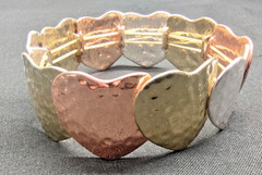 Hammered Heart Bracelet Silver Gold Copper 3 Tone Overlapping Shiny Stretchable