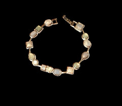 Vintage Silver Tone & Faux Moonstone Bracelet Dainty 80’s with Fold Over Clasp