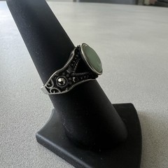 Vintage Prehnite Silver Metal Ring Size 7 Boho Southwestern Vibe