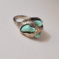 Vintage Brutalist Cocktail Ring 60s-70s Huge Faux Jade Poured Art Glass Adjusts