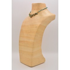 Vintage Floral Aqua Turquoise Beaded Collar Choker Necklace Gold Tone 60s Bin3D