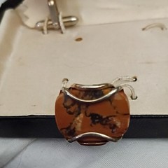 Speidel Vintage Brown Marbled Stone Bullet Back Cufflinks Silver Tone