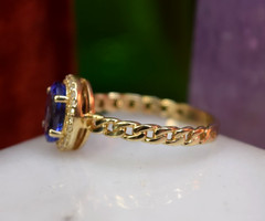 Vintage 14K Gold Tanzanite Diamond Halo Ladies Ring sz 7.25