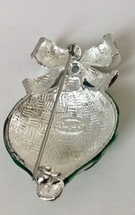 DANECRAFT Christmas Ornament Pin Silver Tone Red & Green Enamel Sparkles
