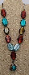 Multicolor Glass Bead Necklace Choker Blue Brown Green