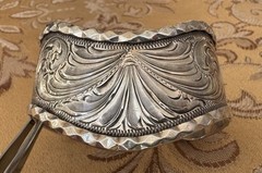 Vintage Premium Western Hand Engraved Sterling Silver Signed Moses Cuff Bracelet