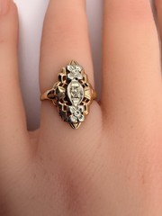 Antique Art Deco 14K Yellow White Gold Diamond Ring Size Filigree Cocktail