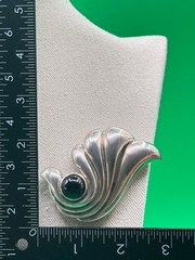 Vintage Morning Sun Brand Sterling Brooch With Onyx 44.38 gm / 2.5 X 1.75 in