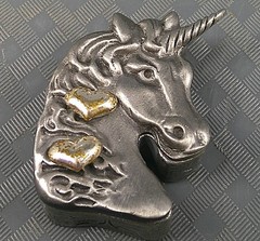 Vintage Torino Pewter Jewelry Set Heart Earrings Unicorn Brooch Pin Trinket Box