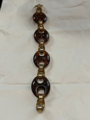 Vintage Napier Chunky Bracelet Brown Resin Link Gold Tone 8.5 Inch Long