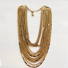Vintage Multi Strand Necklace Bib Gold Tone Chain Adjustable 17″-20″
